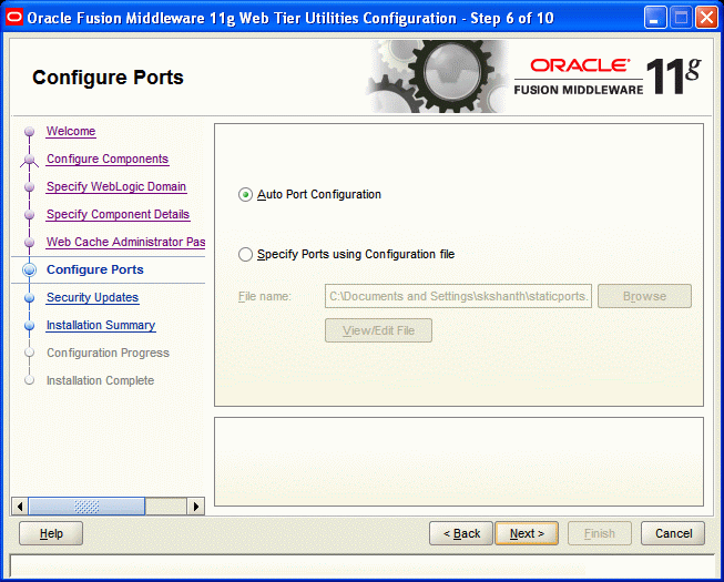 Configure Ports screen Configure Ports screen