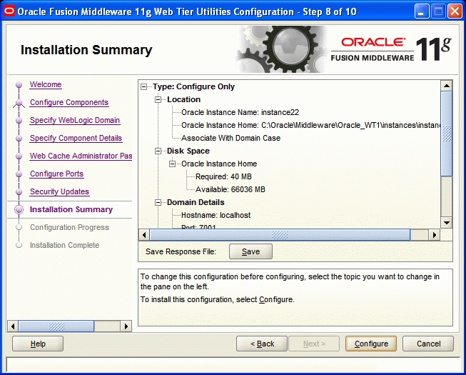 Installation Summary screen Installation Summary screen