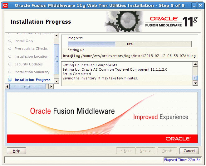 Installation Progress screen Installation Progress screen