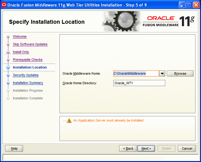 Specify Installation Location screen Specify Installation Location screen