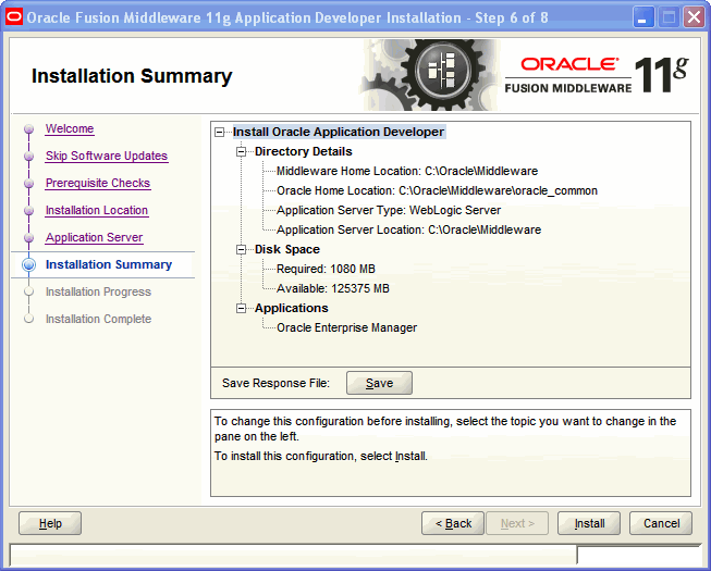 Installation Summary screen Installation Summary screen