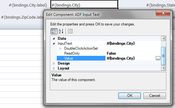 The Property Inspector for an Input Text component.