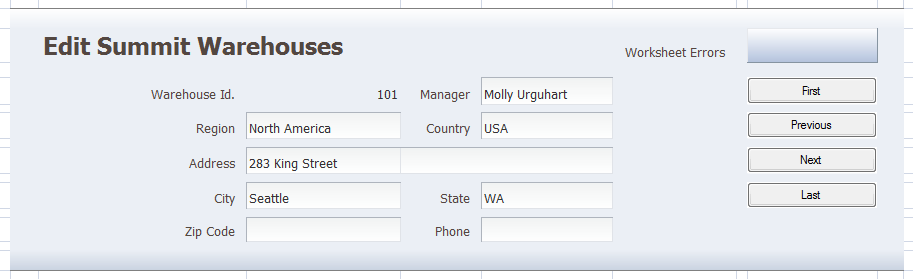 Runtime view of a form in an integrated Excel workbook