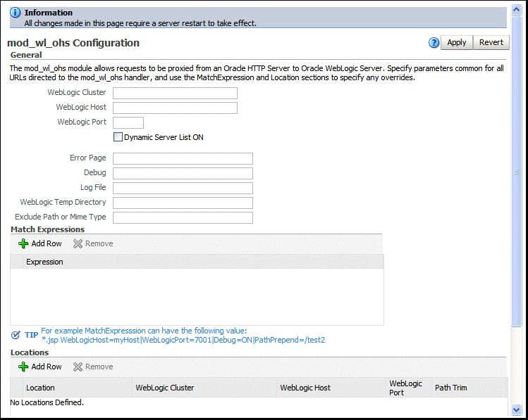 Server properties screen Server properties screen