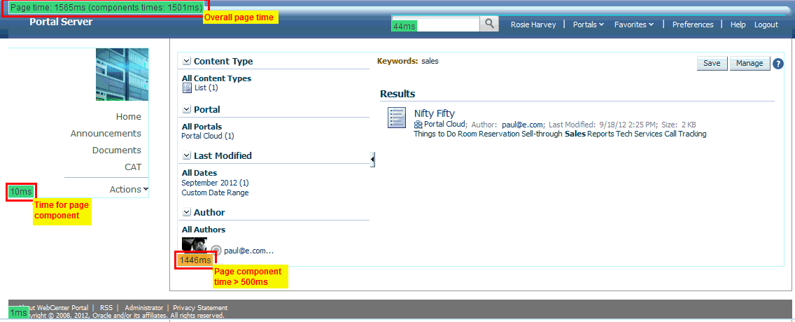 Portal Page Displaying Timing Information Portal Page Displaying Timing Information