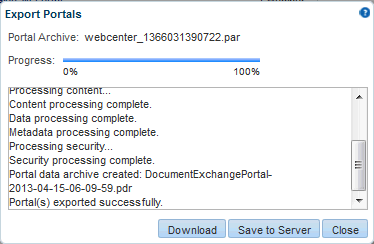 Portal Export In Progess
