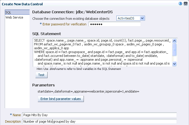 Create SQL Data Control Dialog in WebCenter Portal