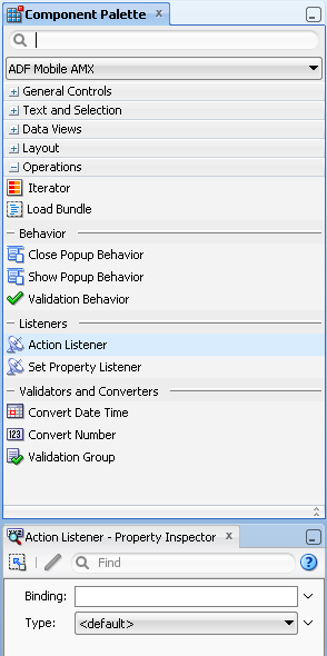 Action Listener in Component Palette