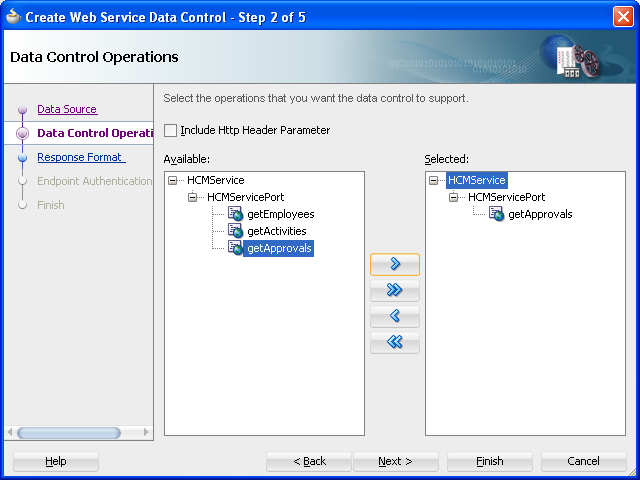 Select the returned web service operations.