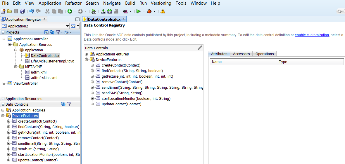 ADF Mobile DeviceFeatures Data Control in JDeveloper