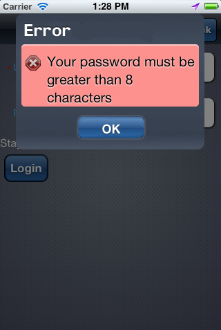 Validation Message on iPhone