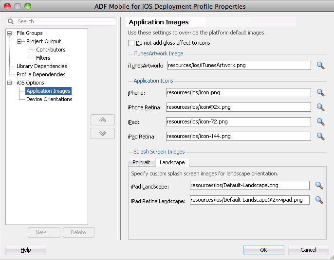 Enter the custom image file locations.
