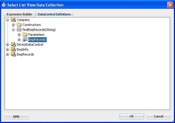 Selecting Data Control Definition