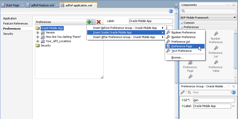The Preferences page of the overview editor.