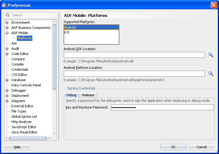 Configuring Platform Preferences for Android
