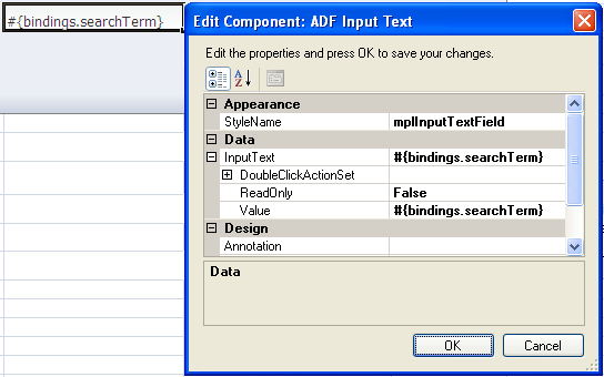 The Property Inspector for an Input Text component.
