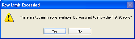 Row Limit Exceeded Warning Message