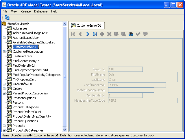 UI categories displayed in tester