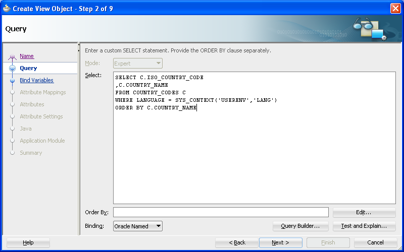 Step 2 of the Create View Object wizard