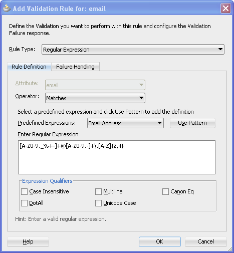 Predefined expression for email validation