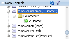 Data Controls panel with remove methods displayed