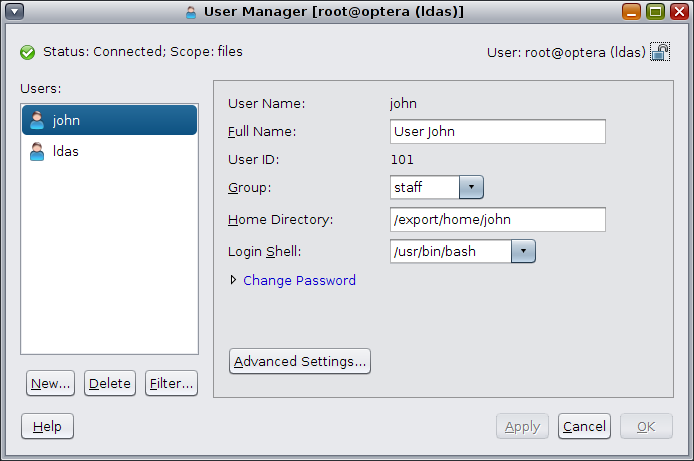 image:This figure shows the main dialog box for the User Manager GUI.