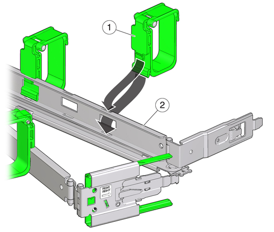 Figure showing CMA cable straps being attached to the CMA arm. image:Figure showing CMA cable straps being attached to the CMA arm.