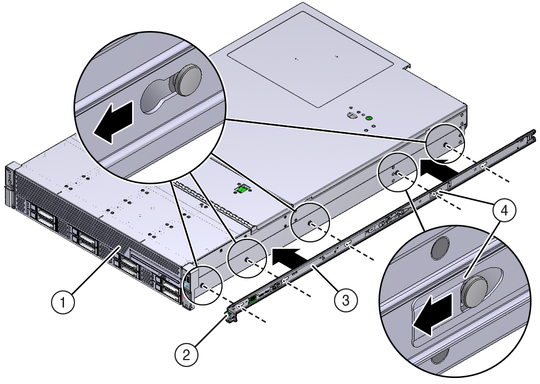 Figure of mounting bracket aligned with server chassis locating pins. image:Figure of mounting bracket aligned with server chassis locating pins.