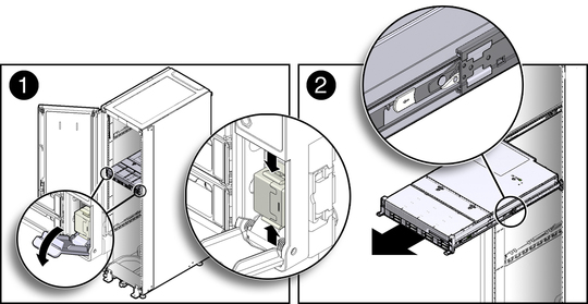 image:Figure showing the server being extended to the maintenance position.