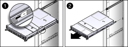 Figure showing the server being removed from the chassis. image:Figure showing the server being removed from the chassis.