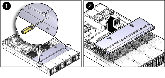 Figure showing the removal of the fan assembly door. image:Figure showing the removal of the fan assembly door.