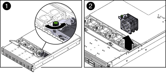 Figure showing how to remove a fan module. image:Figure showing how to remove a fan module.