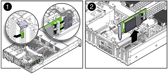 Figure showing a PCIe card being removed from the server. image:Figure showing a PCIe card being removed from the server.