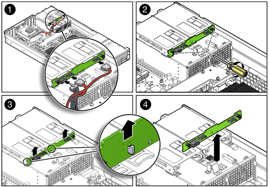 image:Figure showing removal of the storage drive backplane for rear-mounted storage drives.