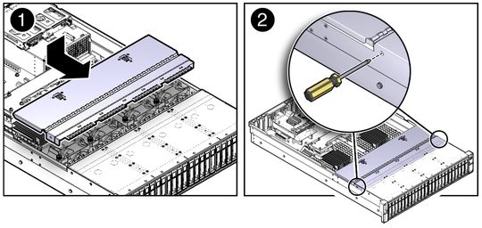Figure showing the installation of the fan assembly door. image:Figure showing the installation of the fan assembly door.