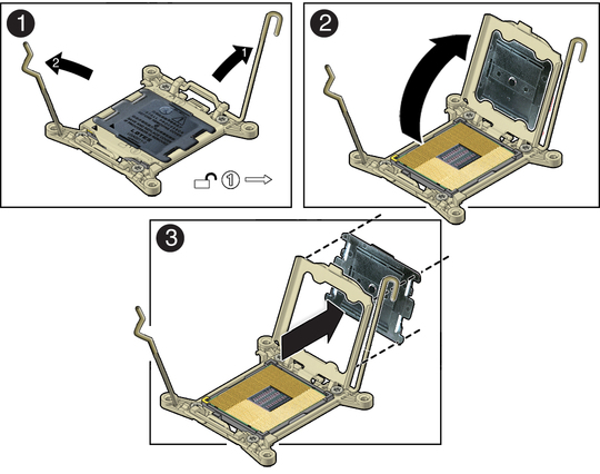 Graphic showing how to remove a processor socket cover. image:Graphic showing how to remove a processor socket cover.