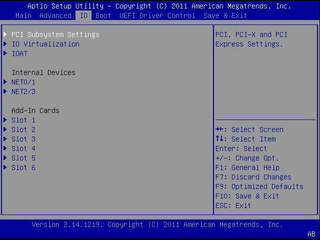 This figure shows the BIOS IO Menu image. image:This figure shows the BIOS IO Menu image.