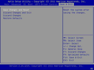 This figure shows the Save and Exit Menu image. image:This figure shows the Save and Exit Menu image.