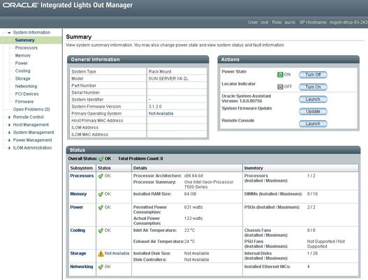 image:Oracle ILOM Web Interface screen.