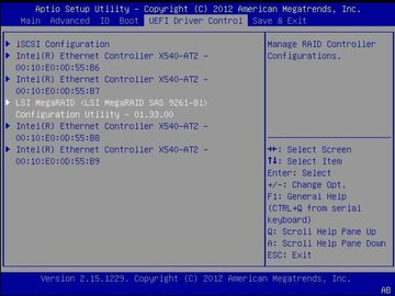 Screen showing the UEFI Driver Control menu. image:Screen showing the UEFI Driver Control menu.