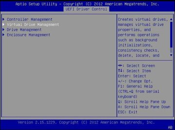 Screen showing the LSI MegaRAID Configuration Utility menu options. image:Screen showing the LSI MegaRAID Configuration Utility menu options.
