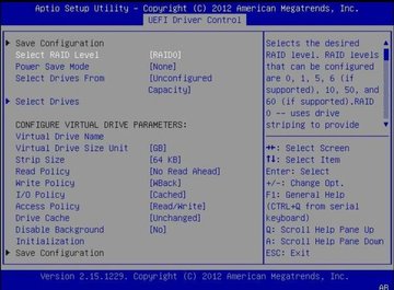 Screen showing the RAID Create Configuration menu. image:Screen showing the RAID Create Configuration menu.