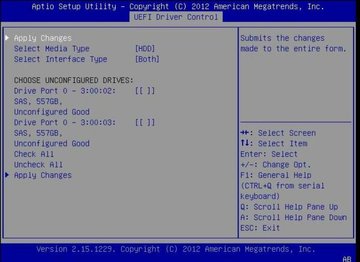 Screen showing the RAID drive selection menu. image:Screen showing the RAID drive selection menu.