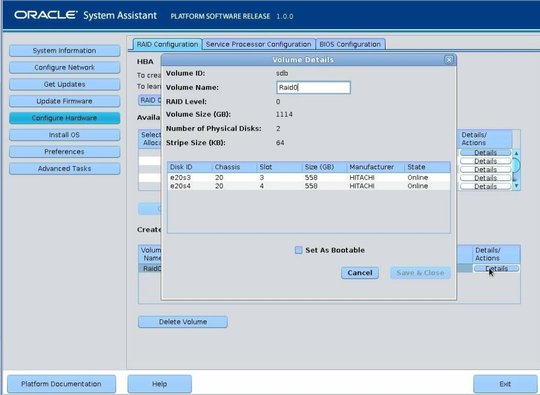 Screen showing the RAID configuration Volume Details dialog box. image:Screen showing the RAID configuration Volume Details dialog box.