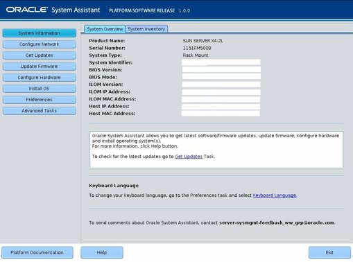 image:Oracle System Assistant System Overview screen.