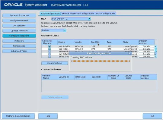 image:Screen showing the Creating RAID Volume information box.