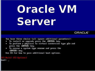 Figure showing the splash screen for the Oracle VM Server. image:Figure showing the splash screen for the Oracle VM Server.