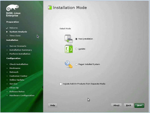 Installation Mode screen image:Installation Mode screen