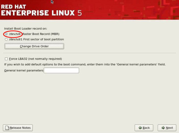 image:Graphic showing the updated “Install Boot Loader record                                 on” option screen.