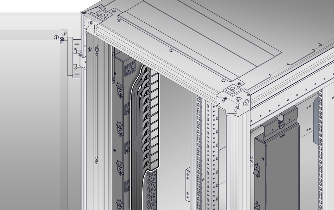image:Figure showing right-angle AC power cables installed in                                         the Sun Rack II 1042.